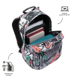 Totto - Mochila escolar adaptable a carro manga Acuareles