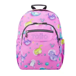 Totto - Mochila escolar adaptable a carro gatos astronautas Acuareles