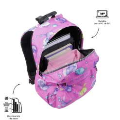 Totto - Mochila escolar adaptable a carro gatos astronautas Acuareles