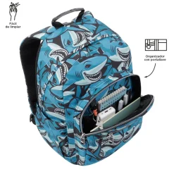 Totto - Mochila escolar adaptable a carro tiburones Acuareles