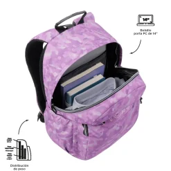 Totto - Mochila escolar adaptable a carro camuflaje rosa Acuareles