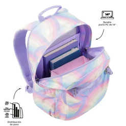 Totto - Mochila escolar adaptable a carro arcoíris Acuareles