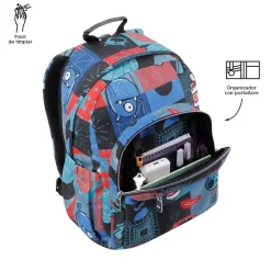 Totto - Mochila escolar adaptable a carro cyber monstruos Acuareles