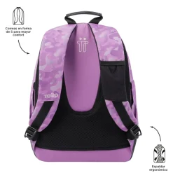 Totto - Mochila escolar camuflaje rosa Crayoles
