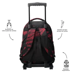 Totto - Mochila escolar con ruedas tiza roja Renglones