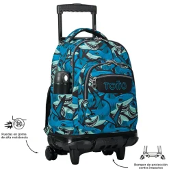 Totto - Mochila escolar con ruedas tiburones Renglones