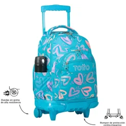 Totto - Mochila escolar con ruedas corazones pintados Renglones