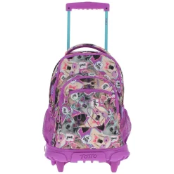 Totto - Mochila escolar con ruedas Renglones - Perritos