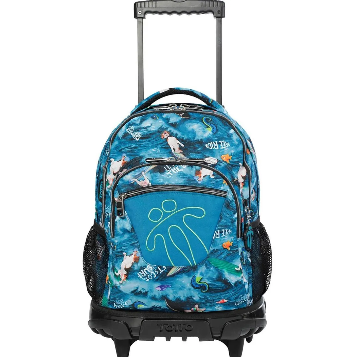 Totto - Mochila escolar con ruedas Renglones - Océano