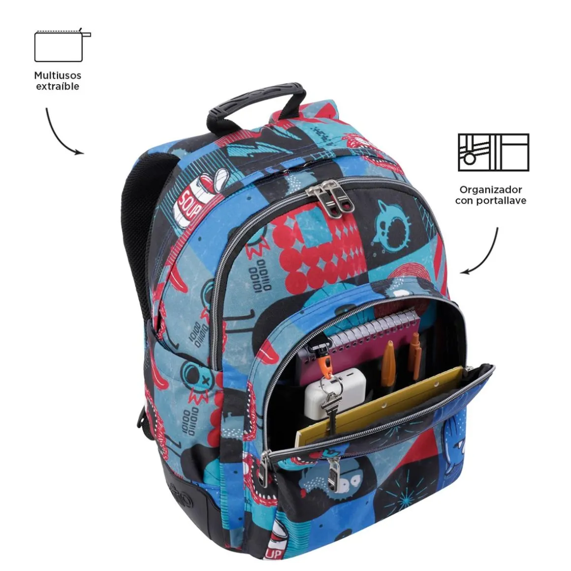 Totto - Mochila escolar cyber monstruos Crayoles
