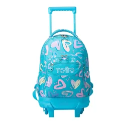 Totto - Mochila escolar pequeña ruedas corazones pintados Resma