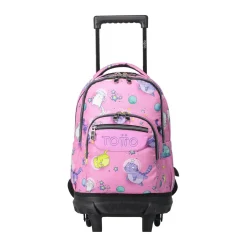 Totto - Mochila escolar pequeña ruedas gatos astronautas Resma