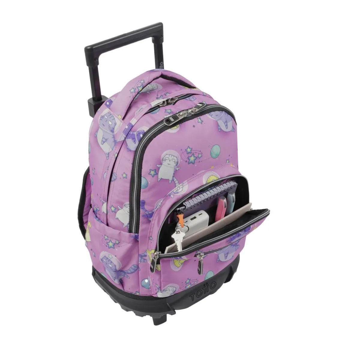 Totto - Mochila escolar pequeña ruedas gatos astronautas Resma