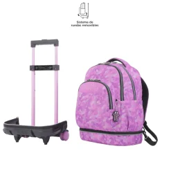 Totto - Mochila escolar ruedas desmontable camuflaje rosa Tiza