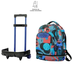 Totto - Mochila escolar ruedas desmontable cyber monstruos Tiza
