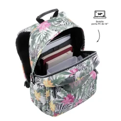 Totto - Mochila escolar tropical cebras Acuarela