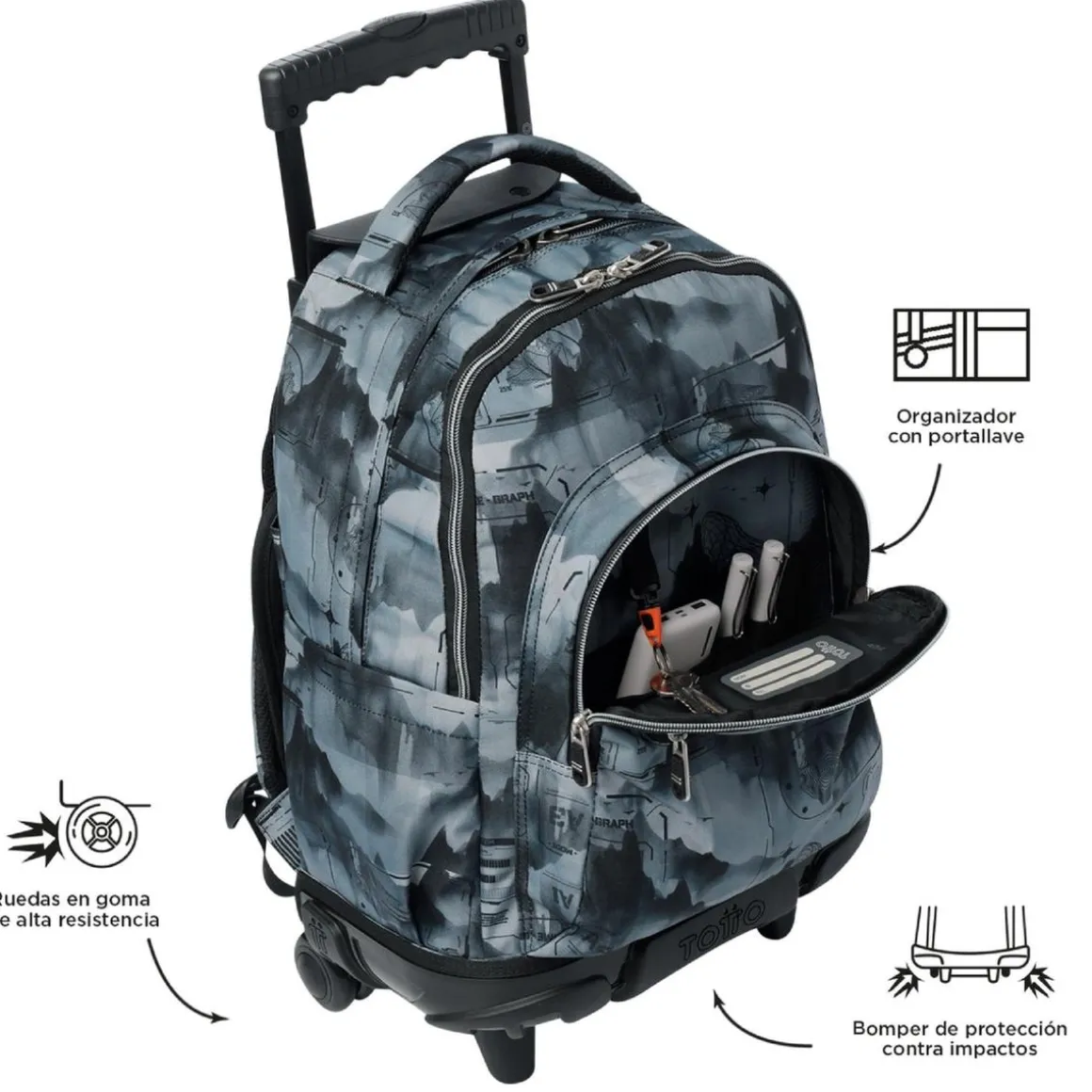 Totto - Mochila Renglones con ruedas - Digital Hill
