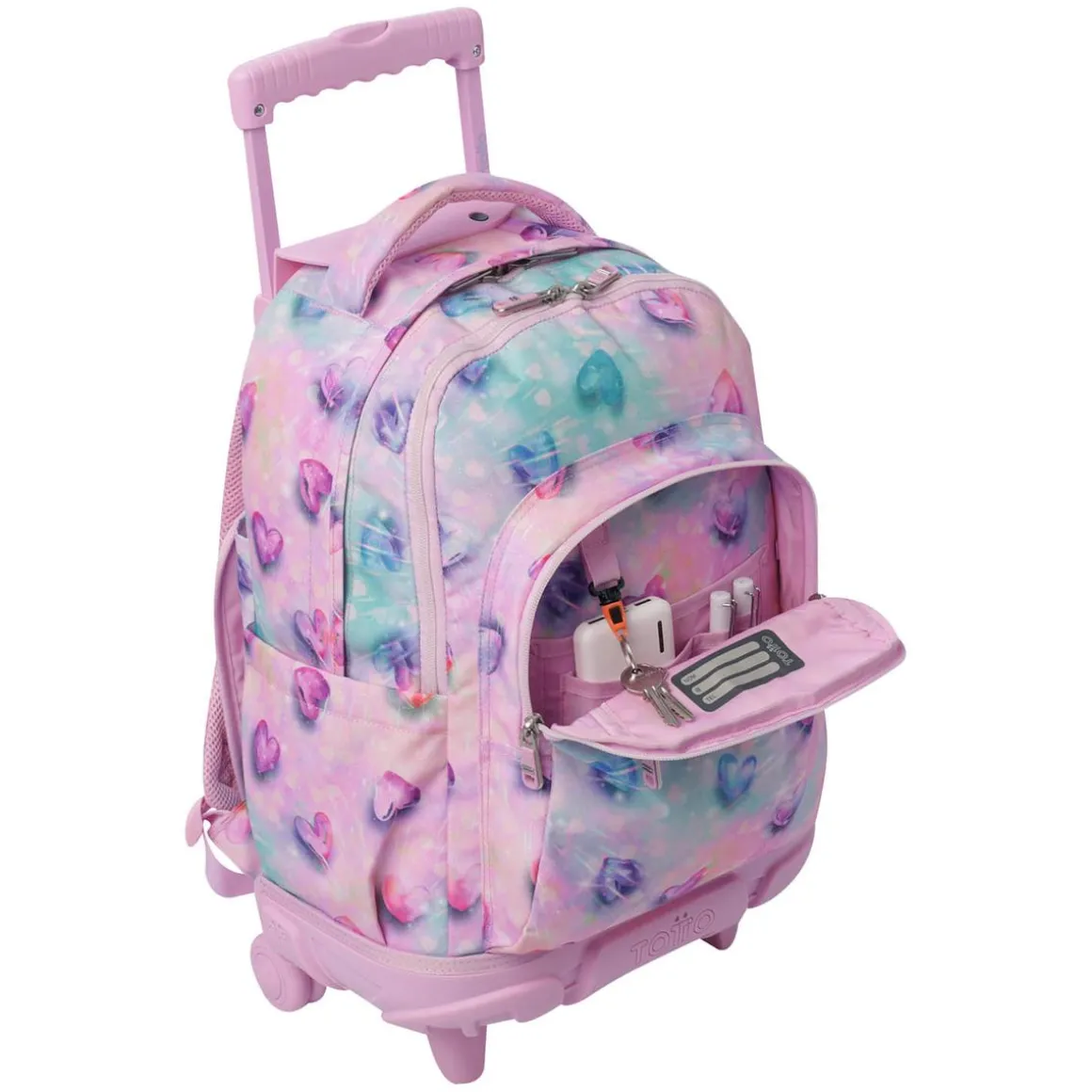 Totto - Mochila Renglones con ruedas Glitter Shiny Heart