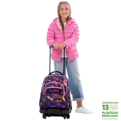 Totto - Mochila Renglones con ruedas - Flower Galaxy