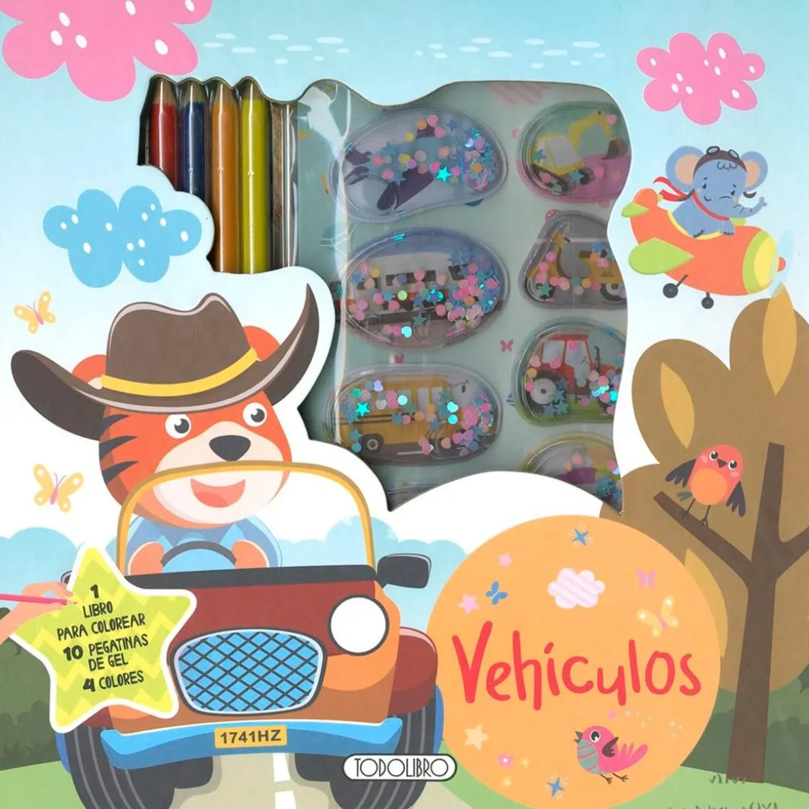 Vehículos - 10 Pegatinas de gel + 4 colores
