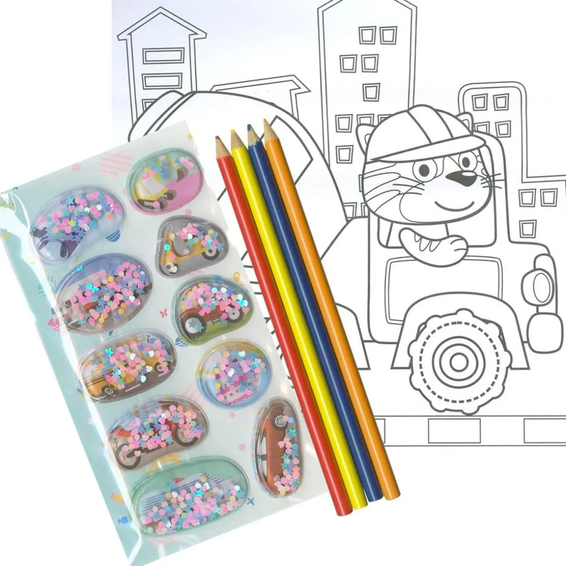 Vehículos - 10 Pegatinas de gel + 4 colores