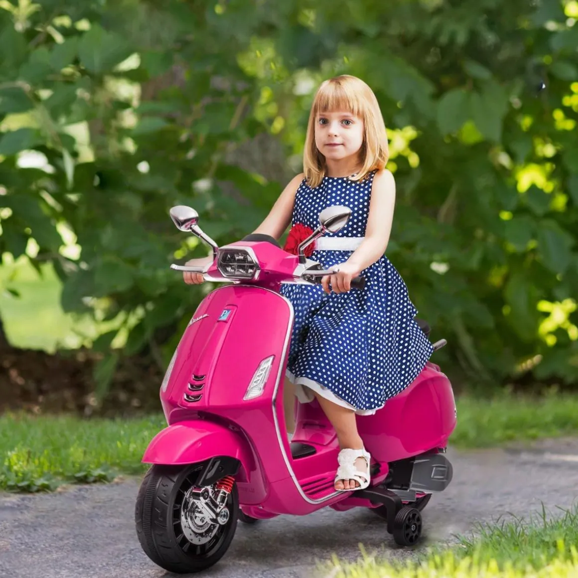 Vespa 6V con música, radio FM y ruedines Rosa