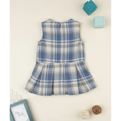 Vestido sin mangas tartán azul y beige para niña