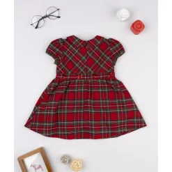 Vestido tartán rojo niña con cuello redondo