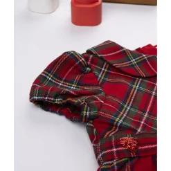 Vestido tartán rojo niña con cuello redondo