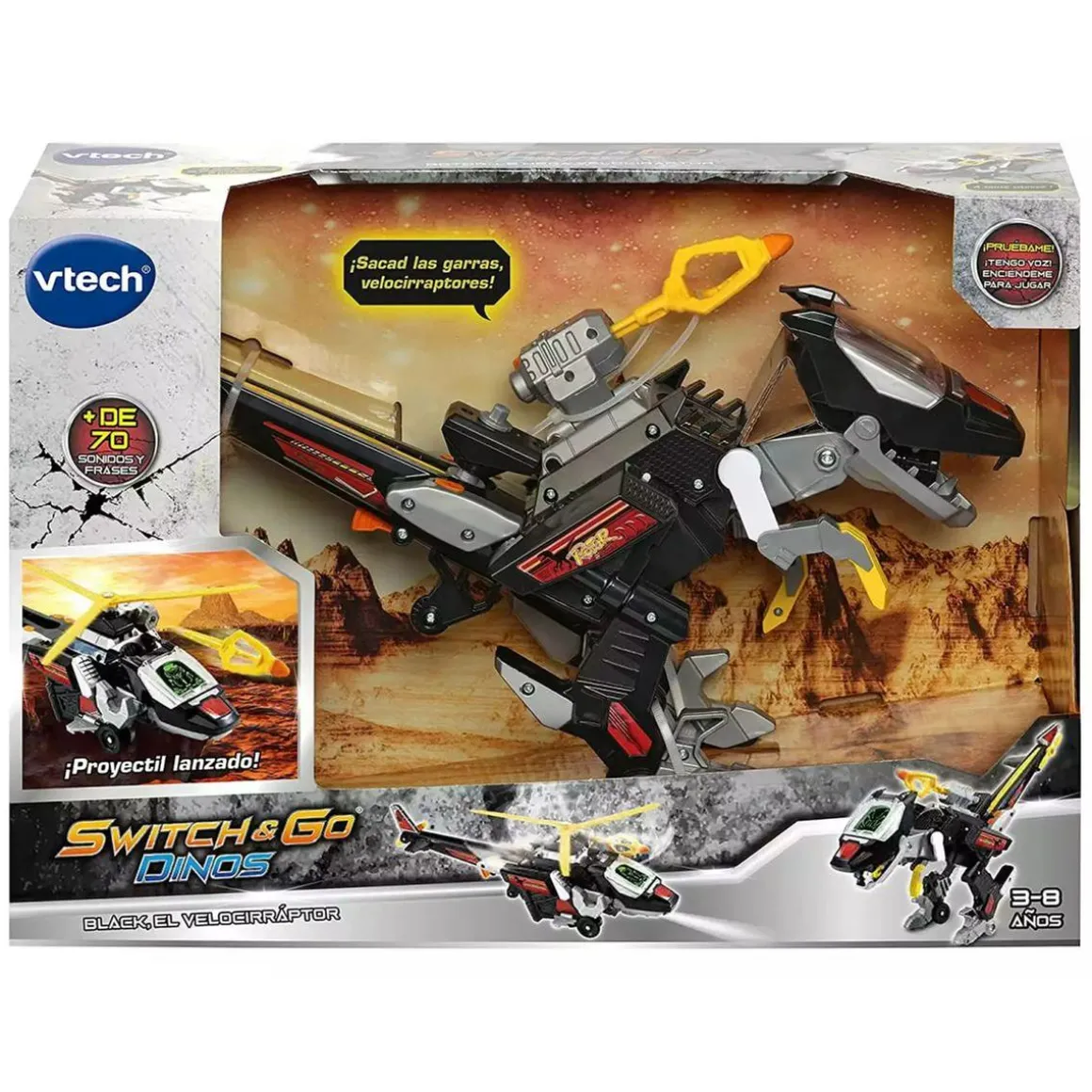 Vtech - Velocirráptor transformable en vehículo Switch & Go Dinos, color negro ㅤ