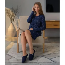 Zapatillas de casa azul marino en pana con suela antideslizante